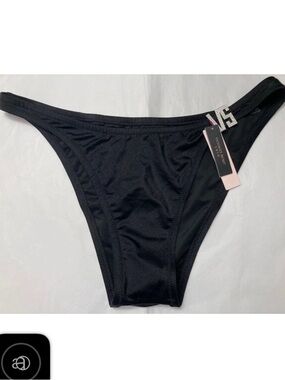 Victoria's Secret Brazilian Bikini Swim Bottom Black VS Rhinestone Logo NWT